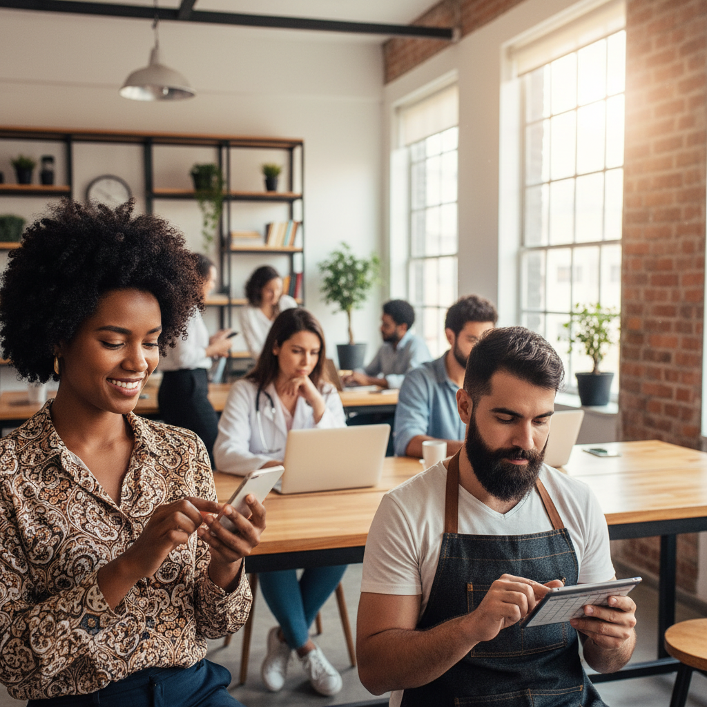 Equipe de pequenas empresas usando NeoAI